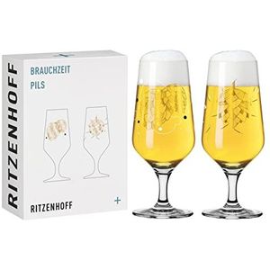 Ritzenhoff 3471001 Bierglas 300 ml – set van 2 – serie Brauchzeit motief nr. 1 – hop, meerkleurig – Made in Germany
