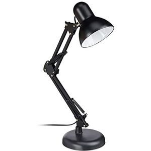 Relaxdays retro bureaulamp, met flexibele arm, leeslamp, van metaal, E27-fitting, HBD:50 x 50 x 28 x 15 cm, in het zwart