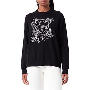 Love Moschino Dames Regular Fit Lange Mouwen met Tattoo Effect Hart Intarsia Trui, Zwart, 42