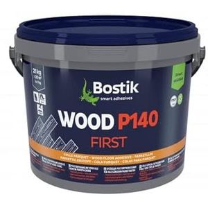 BOSTIK WOOD P140 FIRST kleur eiken, eencomponent polyurethaanlijm voor parket, eenvoudig te gebruiken, toepasbaar op vloerverwarming, verkeer binnen 24 uur, binnen, 21 kg (3 stuks à 7 kg)