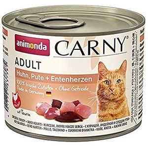 Animonda Carny Adult Kattenvoer, Natvoer voor Volwassen Katten, Kip, Kalkoen en Eendenharten, 6 x 200g