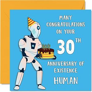 Grappige 30e verjaardagskaarten voor mannen vrouw - Robot Droid - Happy Birthday Card voor Papa Mama Zoon Dochter Broer Zus Oom Tante Neef, 145mm x 145mm Grap Humor Banter Wenskaarten