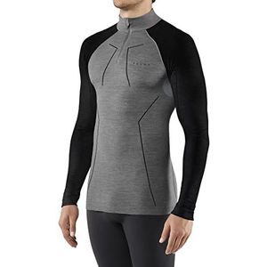 FALKE Heren Top van onderlaag Wool Tech. Regular Fit Zipped M L/S SH Merino Thermo Ondergoed Sneldrogend Warm 1 Stuk, Grijs (Black Grey Melange 3118), S