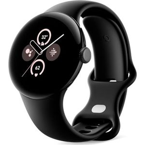 Google Pixel Watch 2 met Fitbit en Google hartslagbewaking, stressmanagement en veiligheid, Android smartwatch, aluminium behuizing in mat zwart, obsidiaan, wifi