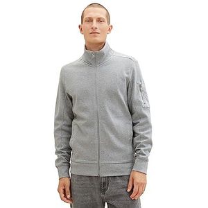 TOM TAILOR Heren gestructureerd sweatjack met opstaande kraag, 12035-Grey Heather Melange, XXL