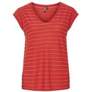 Pieces Pcbillo Tee Lurex Stripes Noos Bc, Poppy Red, XS