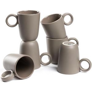Leonardo - Roma - Mok - Taupe - Aardewerk - Set van 6 - Inhoud 400 ml