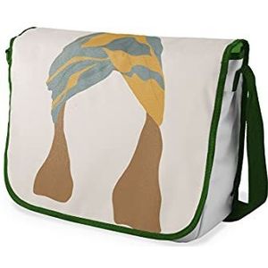 Bonamaison Digitaal bedrukte Messenger schooltas met kaki riem voor studenten, crossbody tas, koerierstas, schoudertas voor kinderen, meisjes, jongens, maat: 29x36 cm