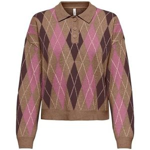 Onlibi Ls Check Polo Cc KNT, Toasted Coconut, S