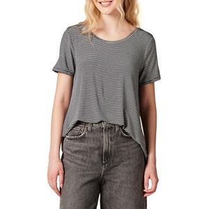 Amazon Essentials Dames Relaxed-Fit T-shirt met korte mouwen en ronde hals en swing (verkrijgbaar in grote maten), marineblauw gestreept, XS