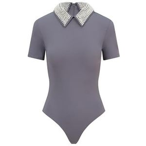 BALOU Bodysuit shirt met parelkraag voor dames, Grijs, 16