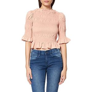 NA-KD Smocked Blouse voor dames met hoge hals, Vissen, 32 NL