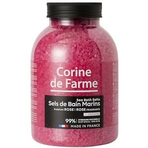 Corine de Farme Sensual Roze zeebadzout, geparfumeerd rozout, voor bad of spa, 99% natuurlijke formule, geschikt voor de gevoelige huid, ontspanning, zen en sensualiteit, grote fles van 1,3 kg