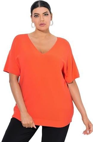 Ulla Popken - Trui - Oranje - Normale Pasvorm - Halve Mouw