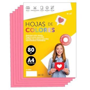 Kleurfolie, A4, 80 g, voor printers en knutselwerk, gesorteerd papier voor kinderen, gekleurde folies voor kaarten, school en creatieve projecten, m-office (250 uur, roze)