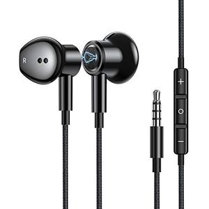 AGPTEK In-ear hoofdtelefoon, magnetische bedrade oortelefoon met microfoon, geluidsisolerende oordopjes met volumeregeling, compatibel met telefoon/pad/MP3/laptop/tablets en andere 3,5 mm jack apparaten, zwart