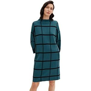 TOM TAILOR Dames Jurk met ruitpatroon 1034476, 30941 - Teal Blue Knit Check Design, 42
