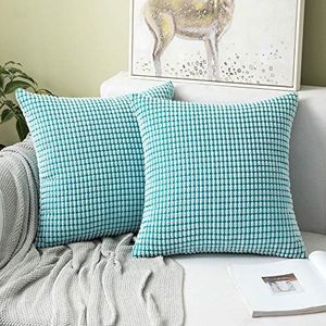 MIULEE Zachte, effen, decoratieve, vierkante corduroy kussensloop met grote maïskorrels, kussenhoes voor sofa, slaapkamer, 20 x 20 inch / 50 x 50 cm, set van 2, lichtblauw