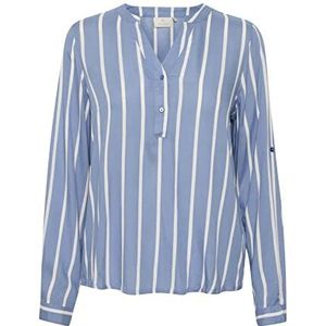 KAFFE Damesblouse met V-hals, gestreept, basic loose, Infinity Blue/Chalk Stripe, 44