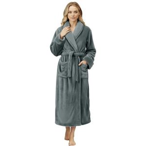 NY Threads Fleece badjas voor dames - sjaalkraag zachte pluche badjas spa badjas, Donkergrijs, L