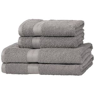 Amazon Basics Badhanddoek en handdoek, 4 stuks (2 badkamers en 2 handen), 60 x 70 cm van 100% katoen, kleurecht, grijs