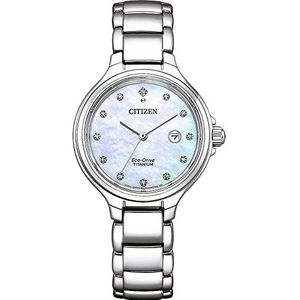 Citizen Analoog Eco-Drive horloge voor dames met titanium armband, zilver, Eén maat, armband