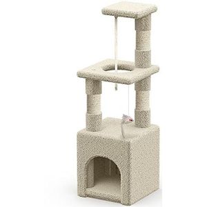 VOUNOT Kattenboom Klein, Kattenboom voor Katten, Stabiele Krabpaal met Platform, Grot, Sisal Stammen, Hoogte 88 cm, Beige