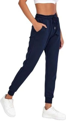 COMEOR Joggingbroek voor dames, katoenen sportbroek, lange warme trainingsbroek, vrijetijdsbroek, sweatpants met normale pasvorm voor fitness, yoga, vrije tijd, donkerblauw, XS