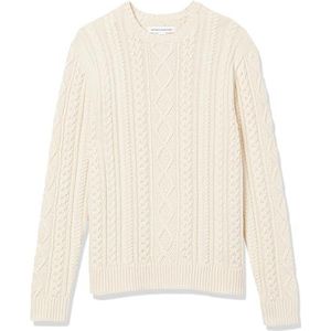 Amazon Essentials Heren trui met lange mouwen van 100% katoen, visserskabel, ronde hals, gebroken wit, L
