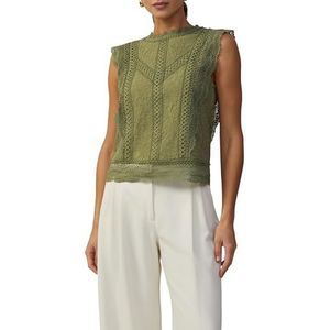 s.Oliver BLACK LABEL Mouwloze blouse van kant, olijfgroen, 46