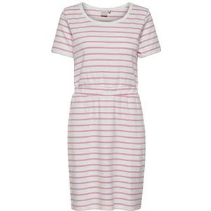 ICHI IHLOUISANY DR2 Vrijetijdsjurk voor dames, van jersey, korte mouwen, gestreept met ronde hals, Shocking Pink (172127), XL