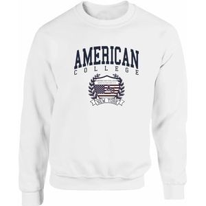 American College Sweatshirt met ronde hals, wit, heren, maat M, model AC6, 100% katoen, Wit, M