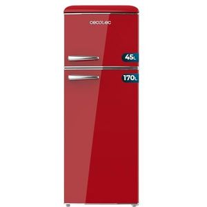 Cecotec Bolero CoolMarket 2D Origin 215 Red E koelkast 2 deuren retro 215 l hoogte 148,2 cm en 55,2 cm breedte, led, verchroomd handvat, glasplaten, temperatuurregeling, rood