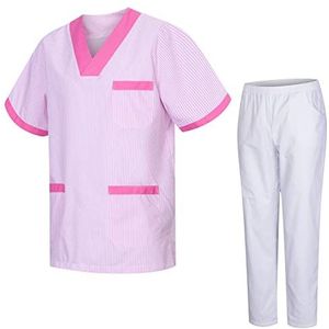 MISEMIYA T817-8312 Gezondheidsuniform, uniseks, medische uniformen met broek, wit, fuchsia T817-9, S