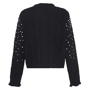 faina Dames stijlvolle gebreide trui met parels en ronde hals zwart maat XS/S, zwart, XL
