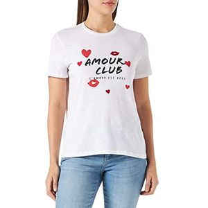 ONLY Dames ONLBONE REG S/S Heart TOP Box JRS T-shirt, Helder Wit/Print: Amour, L (2 stuks)