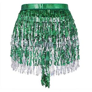 Zookey Pailletten kwastjes rok, buikdans rok. Rave Fringe hip sjaal kostuum dans mini wrap rokken voor vrouwen en meisjes, M