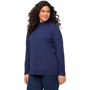 Ulla Popken Dames, opstaande kraag, lange mouwen, geribbelde manchetten pullover, blauw, 42/44