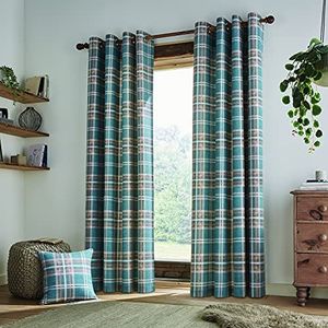 Catherine Lansfield Tweed Geweven Ruit Oogje 66x90 Inch Gordijnen Teal