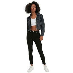 TRENDYOL Dames zwarte hoge taille skinny, verbleekt jeans, zwart, 42