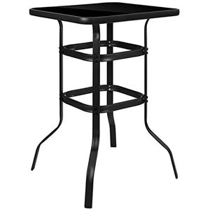 Flash Furniture Barker 27.5' Vierkante Gehard Glas Hoogte Metalen Patio Bar Tafel, Zwart