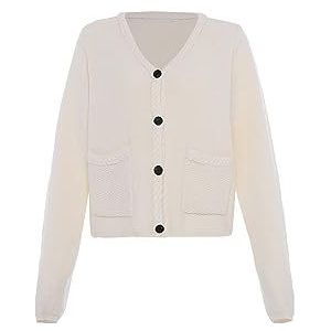 faina Dames modieuze cardigan gebreide top met V-hals WOLLWIT maat M/L, wolwit, M