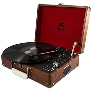 GPO Attache aktetas stijl drie snelheden draagbare platenspeler met ingebouwde stereo-luidsprekers en gratis USB-stick direct digitale omzetting van vinyl bruin