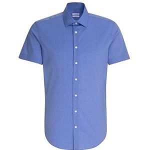 Seidensticker Businesshemd voor heren, shaped fit, korte mouwen, businesshemd, blauw (middenblauw 14), 38