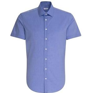 Seidensticker Businesshemd voor heren, shaped fit, strijkvrij, kent-kraag, korte mouwen, 100% katoen, blauw (middenblauw 14), 44