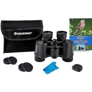 Celestron 73152 LandScout 8x40 mm Waterwerend starterspakket voor vogelaars - Verrekijker met rubber grip met gecoate lens en K9 optisch glas, met gids Birds of Britain and Northern Europe, Zwart