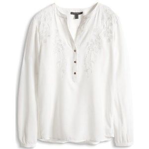 ESPRIT Collection shirt met lange mouwen voor dames met decoratieve wikkeloptiek, eenkleurig, maat 38, wit (off-white).