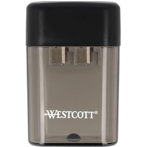 Westcott Potloodslijper met houder, dubbele puntenslijper met doos voor 8 mm en 11 mm potloden, puntenslijper met metalen inzetstuk, puntenslijper met opvangbak in zwart | E-744744 00 00