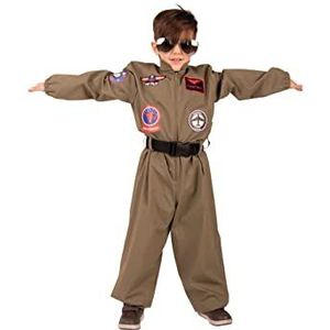 PartyXPeople Top Pilot kinderkostuum jongens vechtjet-pilotenoverall bekleding pilotencombi, kostuum olijfgroen 12739-140