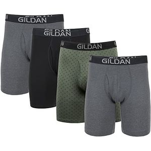 Gildan Men's Underwear Cotton Stretch Boxer Briefs, Multipack, Heather Dark Grey/Green Midnight/Blk (4-Pack), 2X-Large